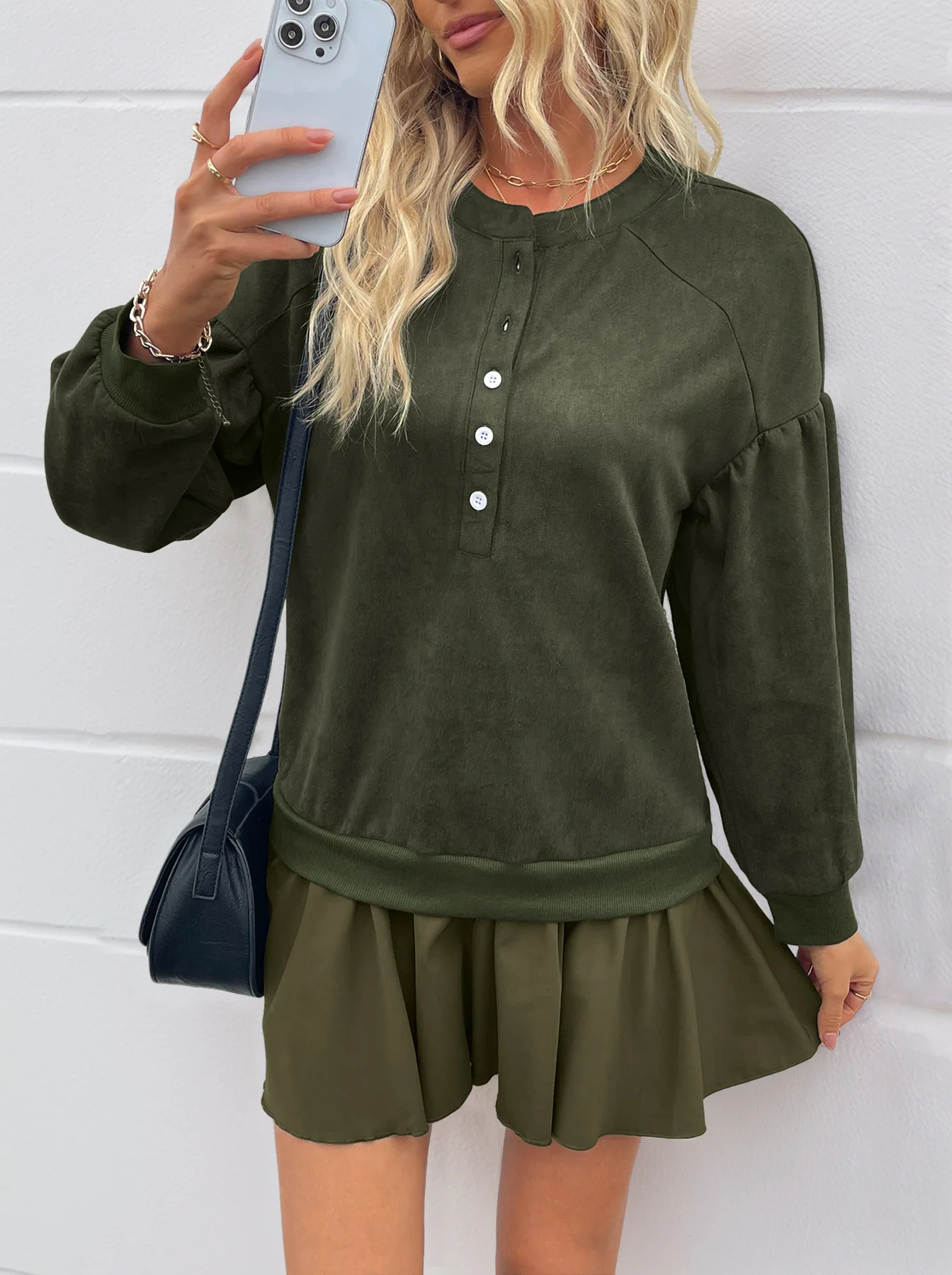 

Autumn Casual Dress Vestidos Dresses 2025 Woman Vintage Solid Color Pleated Patchwork Mini All-match Simple Style Temperament