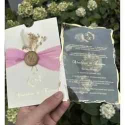 30PCS Custom Wedding Invitation Card Foil Gold Print with Pocket Envelop Creative Greeting Engagement Invitations Business Card