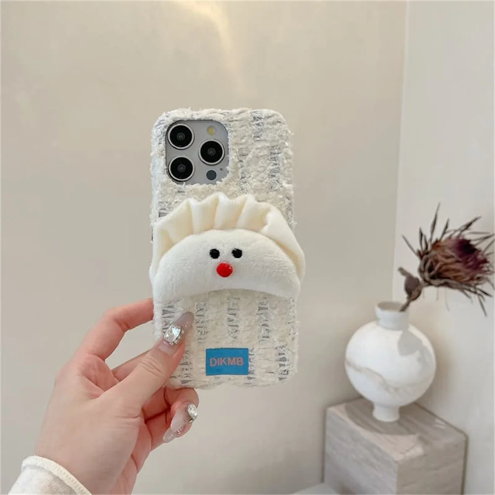 Korea Fashion Ins white 3D Dumplings Phone Case For iPhone 18 Pro 14 15 16 17 Pro Max Cover Shockproof Cute Plush Cases 18 Proma