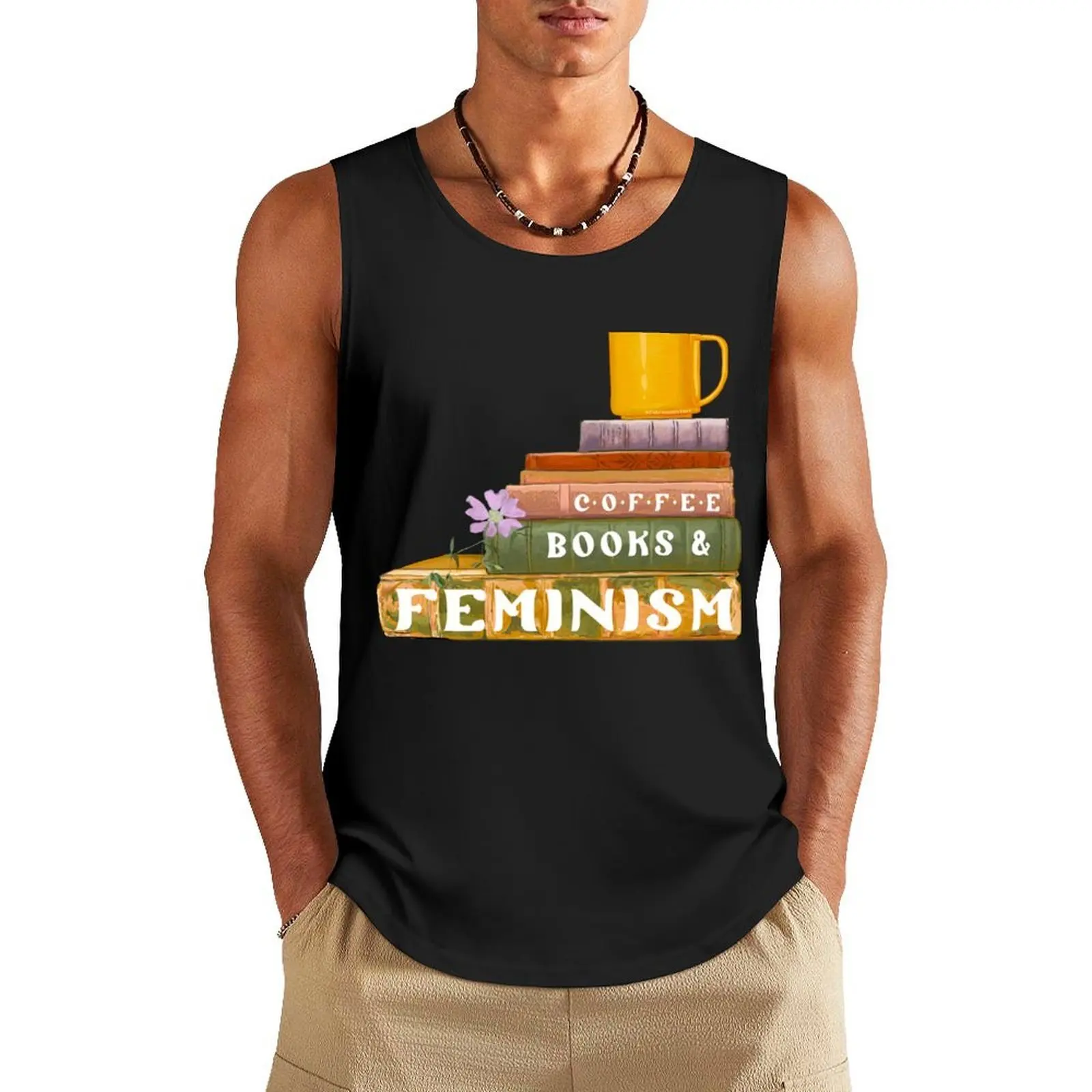 

Coffee Books and Feminism Tank Top Men's summer clothes 2025 t-shirt for man Gym man Sportswear for men
