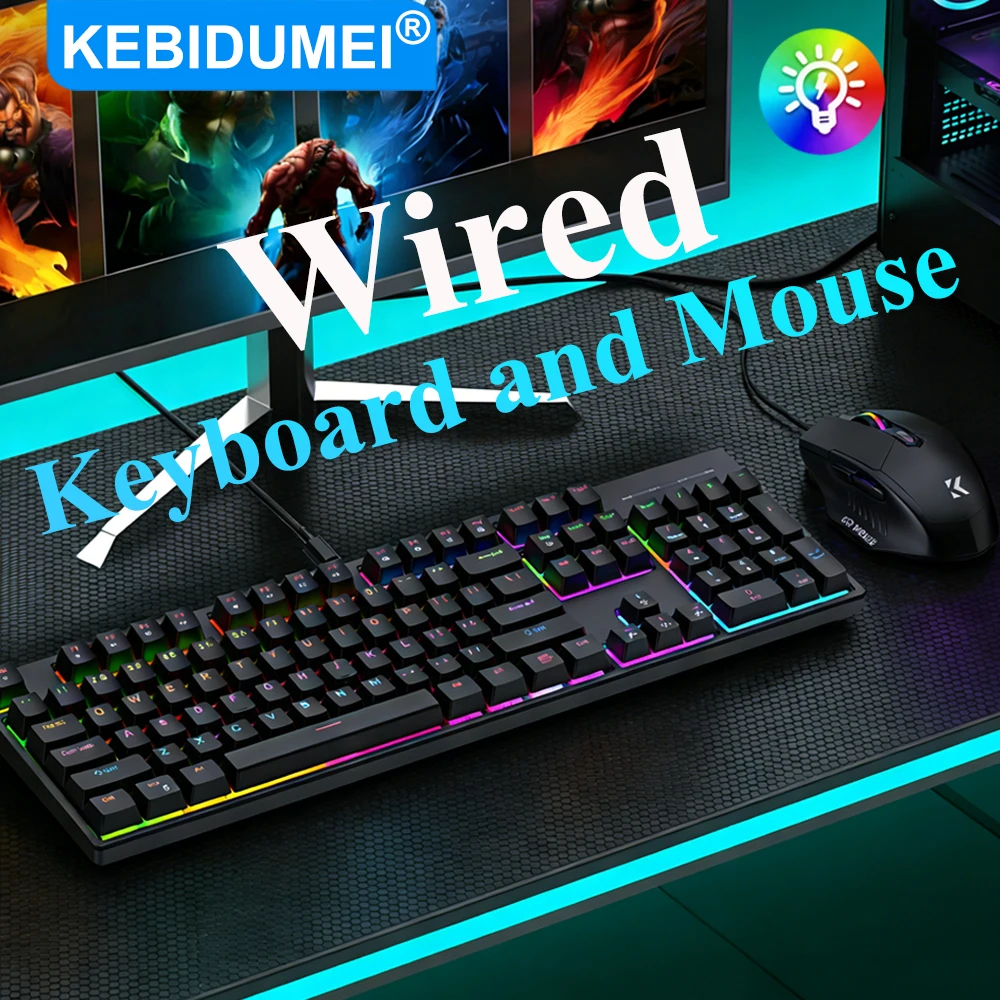 Kebidumei teclado mecânico com fio rgb backlight teclado para jogos 104 teclas teclado ergonômico permutável quente acessórios de computador