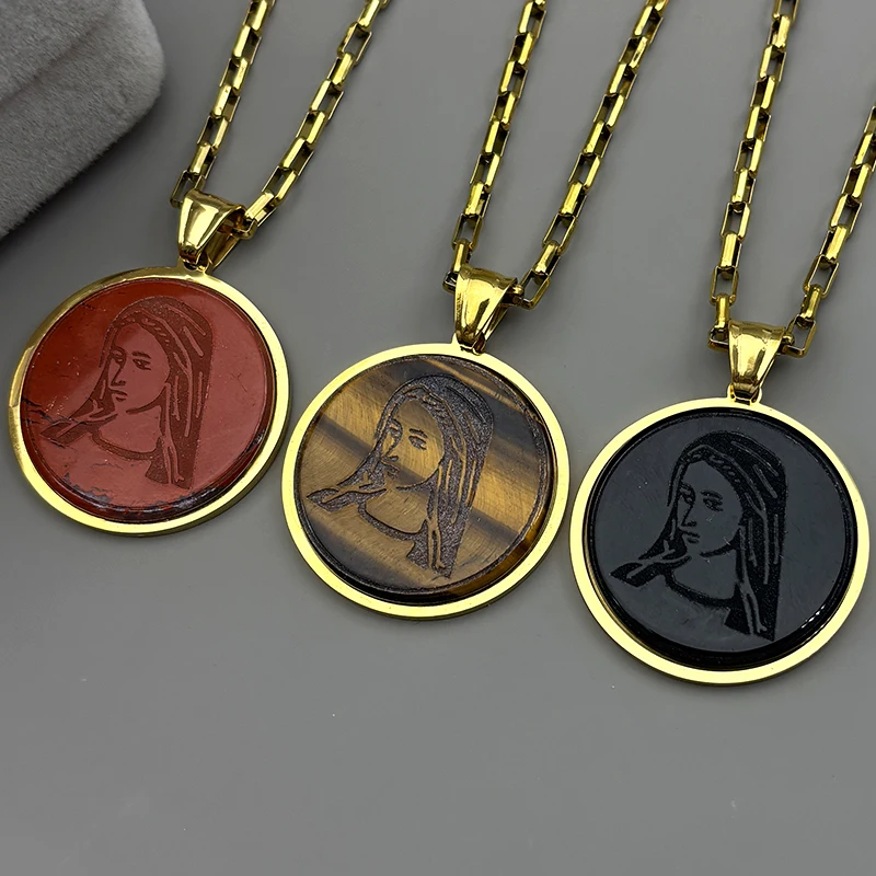 Guadalupe Virgin Mary Pendant Necklace For Women Men Stainless Steel Red Yellow Religion Amulet Catholic Chain Jewelry Gifts