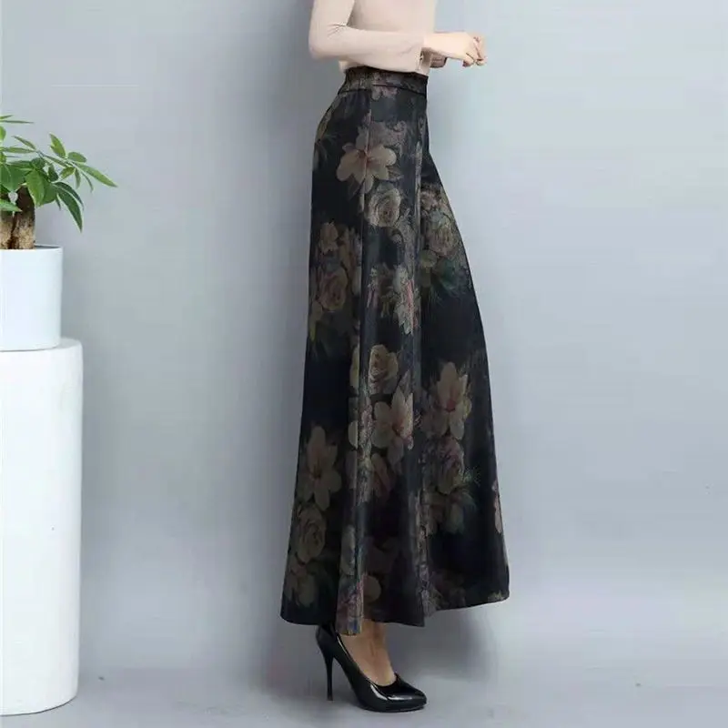 2023 Summer Women Clothes Elegant Vintage Floral Print High Waist Wide Leg Pants Korean Fashion Thin Cropped Trousers Pantalones