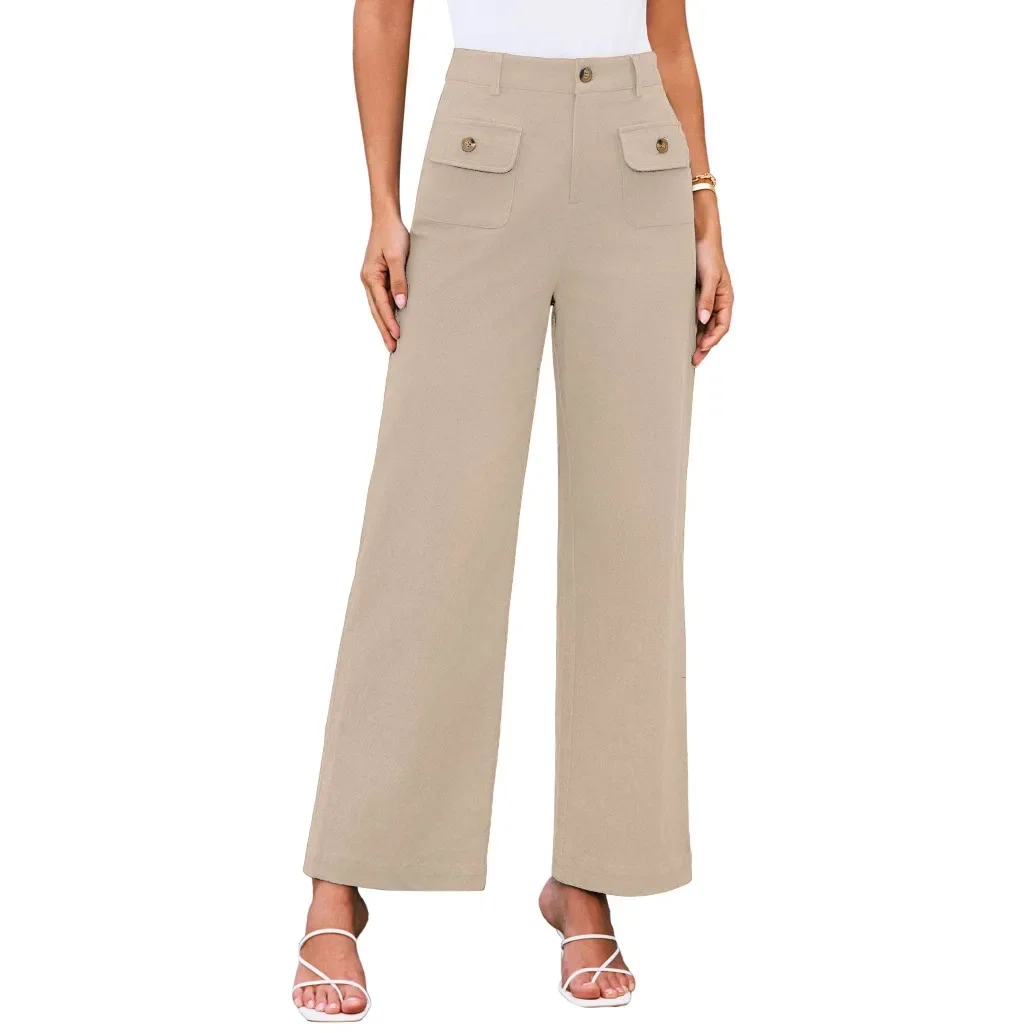 2025 Women High Waist Wide Leg Pants Elastic Casual Pants with Pocket Streetwear Women Clothes m