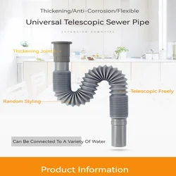 Kitchen Sink Corrugated Plastic Drain Pipe Accessories Washbasin Sink Drain Pipe Thickened Telescopic Anti-odor Drain Pipe Ing