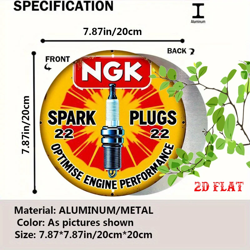 Vintage NGK Spark Plugs Round Metal Wall Art, Retro Auto Parts Optimize Engine Performance Decorative Tin Sign, Rustic Garage Me