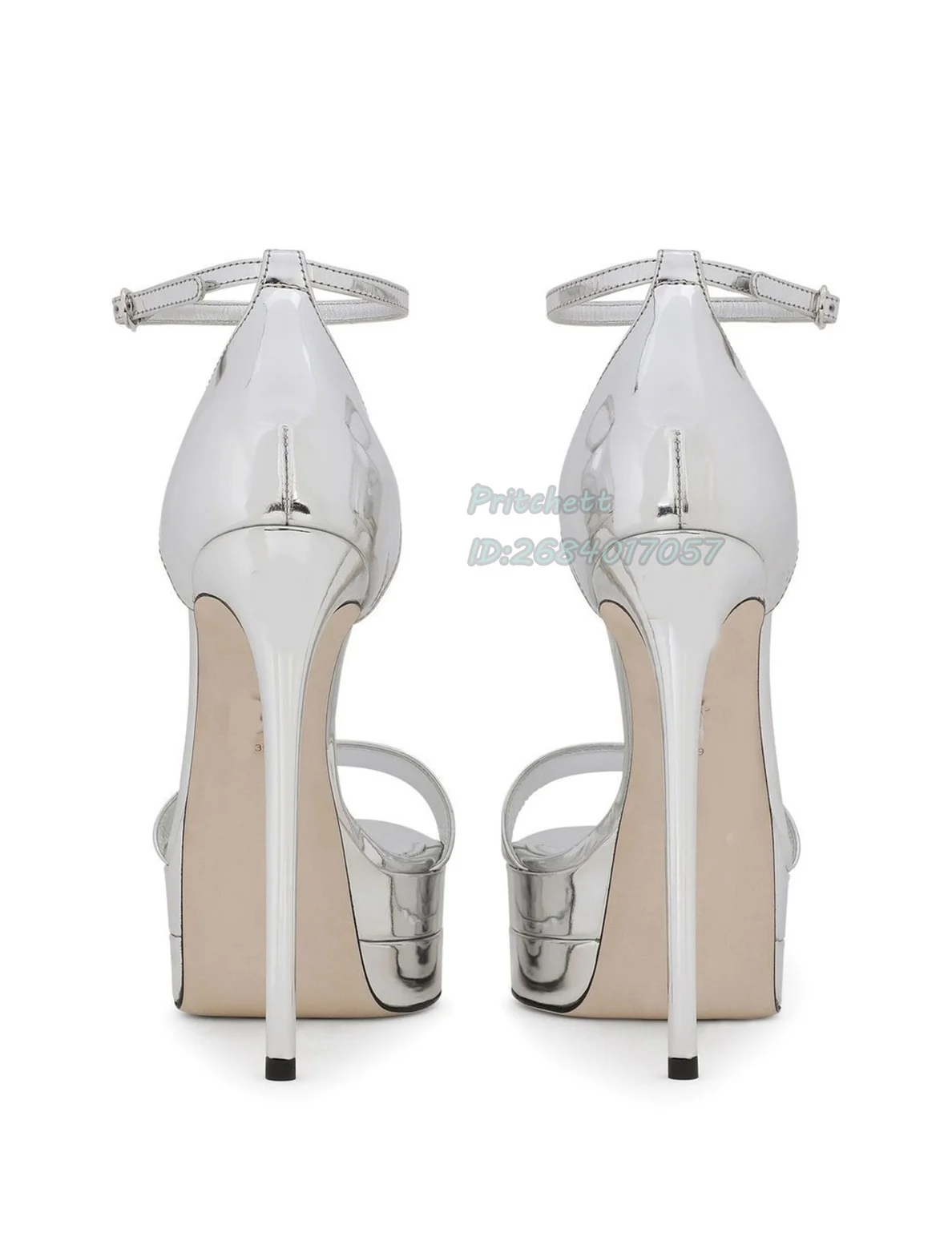 Silver Mirror Double Platform Thin High Heels Sandals Round Open Toe Women Stilettos Ankle Strap Summer Dress Party 2024 New