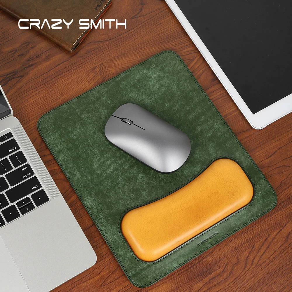 CRAZYSMITH Top Grain Leather Mouse Pad with Wrist Support Pad Full Grain Genuine Leather Desk Mat Office Laptop PC Accessories