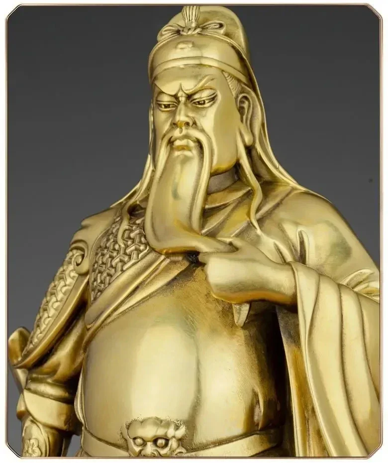 22cm Bronze Guan Gong Statue Copper God of Wealth Statue Guan Yu Bronze Home Living Room Statue Sculptures view 5