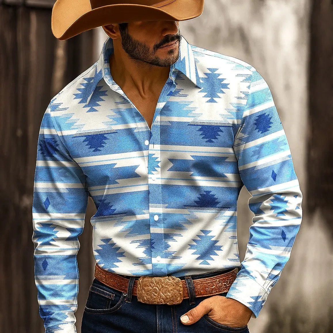 

Men's 2025 Long Sleeve Shirt Geometric Indian Culture Pattern Autumn Winter Streetwear Casual Comfort Polyester Slim Fit Shirts