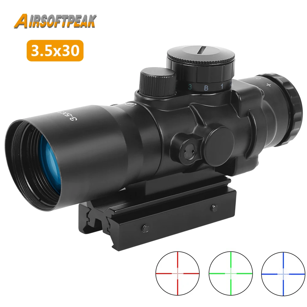 

3.5x30 Prism Scope Red Green Blue Tri-Illuminated BDC Etched Reticle Riflescope Hunting Gun Scope for 11mm 20mm Rail Mount