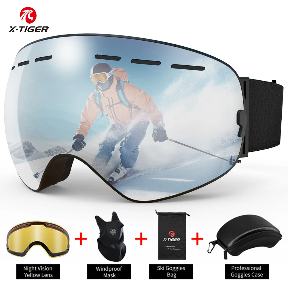 X-TIGER Ski Goggles Double Layers Anti-fog Set Snowboard Snow Goggles Snowmobile Glasses Eyewear Night Vision Sport Ski Goggles