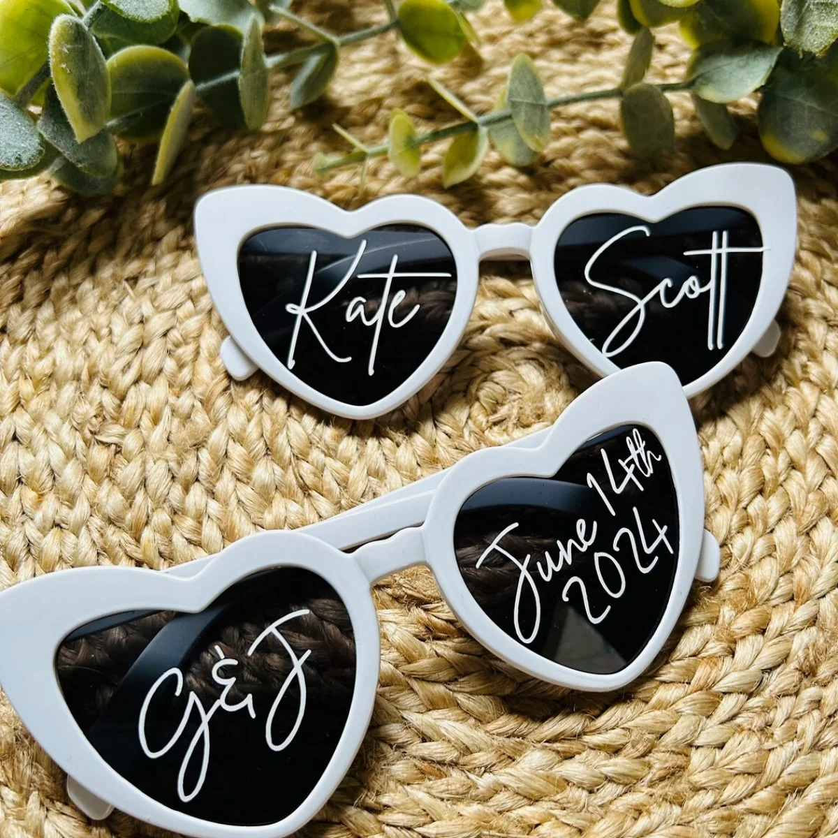 

10/20/30 шт. свадебные персонализированные солнцезащитные очки с сердечком, реквизит для свадебной фотографии, белые солнцезащитные очки в стиле ретро с сердечком для невесты, Теннер Теннер