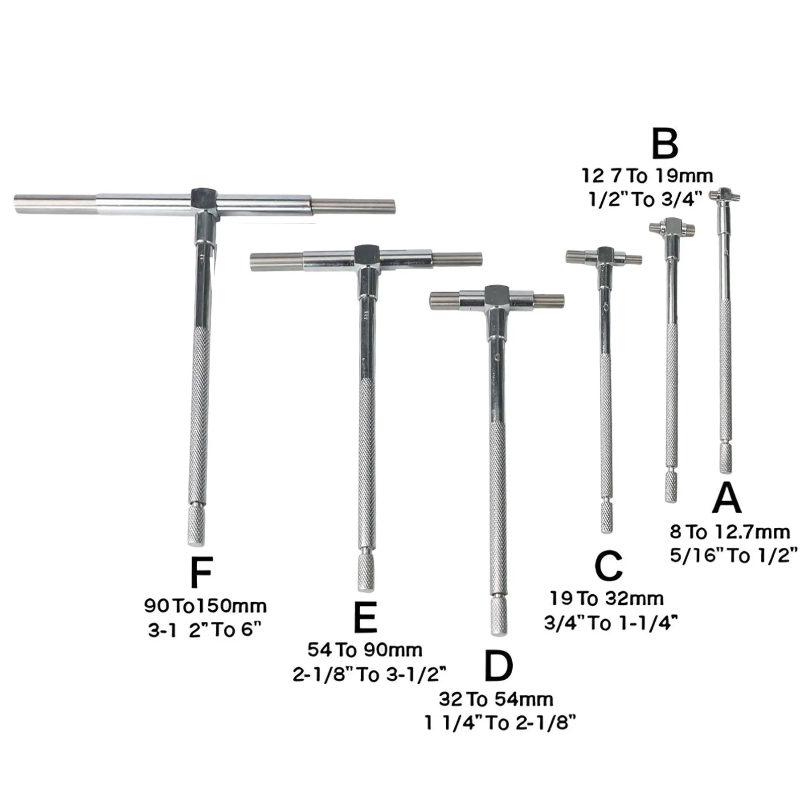 6pcs Telescopic Gauge Set 8-150mm Adjustable Inner Diameter Metal Micrometer Measuring Tool For Hole Slot Recess Inspection