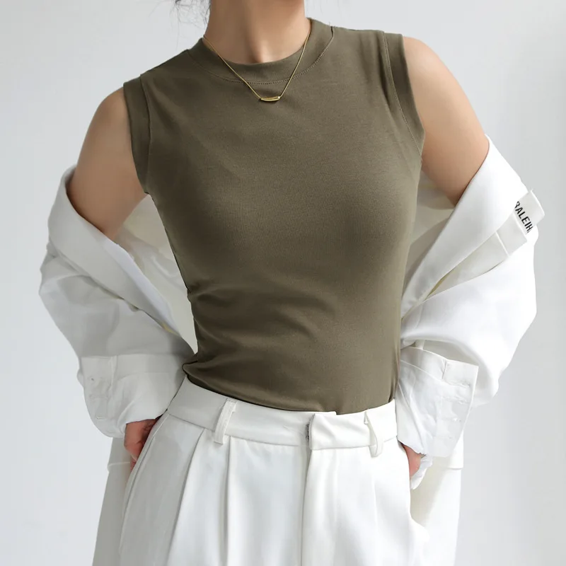 

American Round Neck Camisole For Women Bottom Silm Sleeveless T-shirt Tanks Tops Woman Summer Outwear Classy Vest Tops