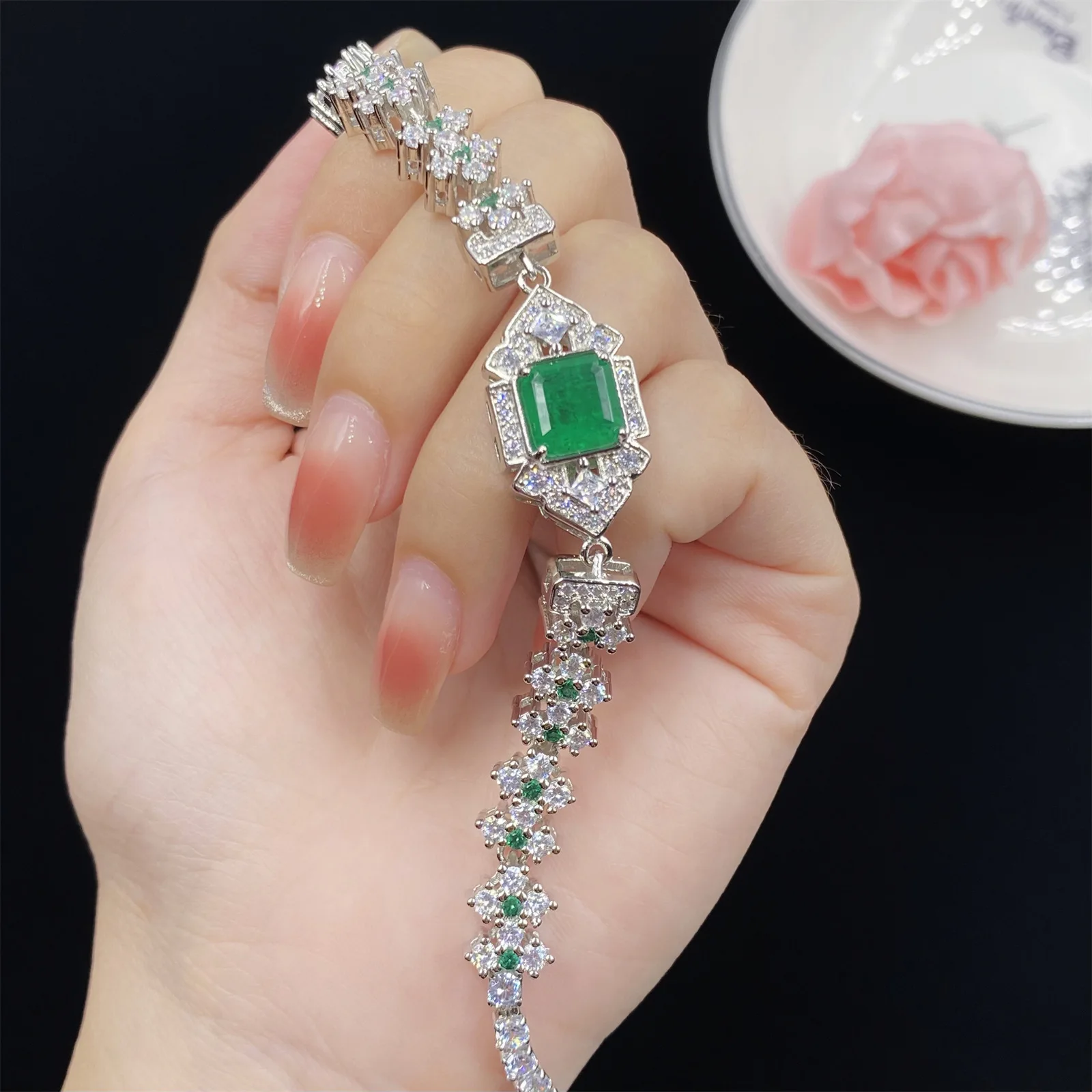2023 Fashion Sterling 925 Silver Lab Emerald Jewelry Sets for Women Upscale Wedding Engagement Necklace/Earrings/Ring/Bracelet