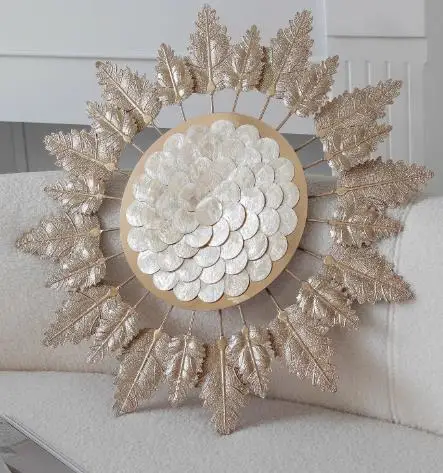 #￥High-End Creative Life Tree Metal Wall Decoration Light Luxury Golden Leaf Shell Pendant for Living Room Dining Room Paintings