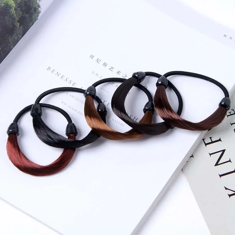 Rubber Band Made of Hair Simulation Wig Head Rope Fashion Wig Hair Rings Straight Hair Tie Ponytail High Elastic HairRope