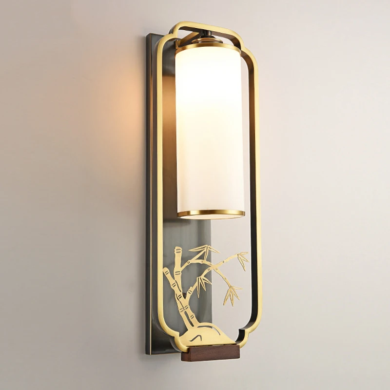 New Chinese Wall Lamp Iron Glass Wall Lamp Living Room Bedroom Bedside Lamp TV Background Wall Sconce