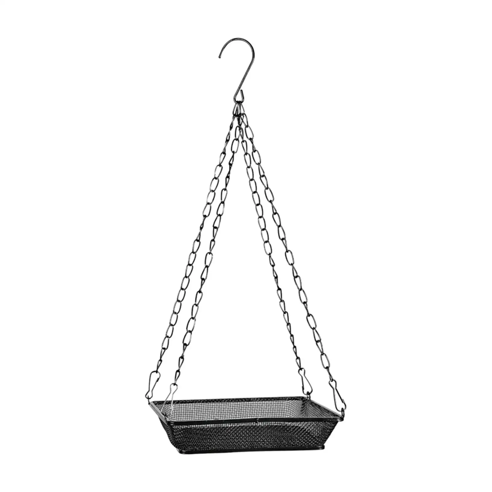 Black Metal Bird Feeder Hanging Dish Outdoor Garden Mesh Tray Platform for Wild Backyard Birds