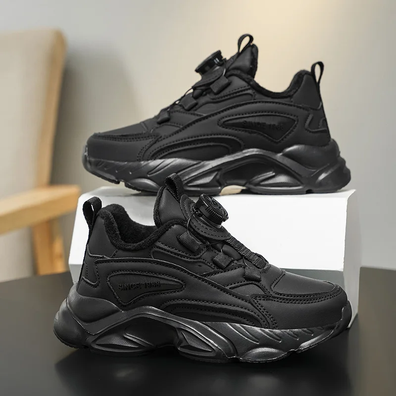 

Детские модные кроссовки для мальчиков и девочек, черные кроссовки, дышащие противоскользящие спортивные кроссовки на толстой подошве с поворотной пряжкой