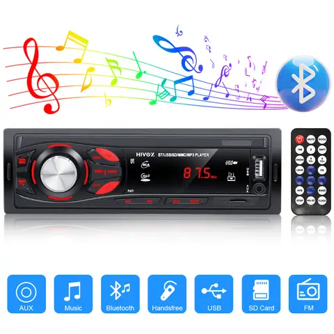 HIVOZ 블루투스 차량용 스테레오, 4x15W 차량용 오디오 FM 라디오, MP3 플레이어 USB/SD/AUX 무선 원격 제어 기능이 있는 핸즈프리 통화