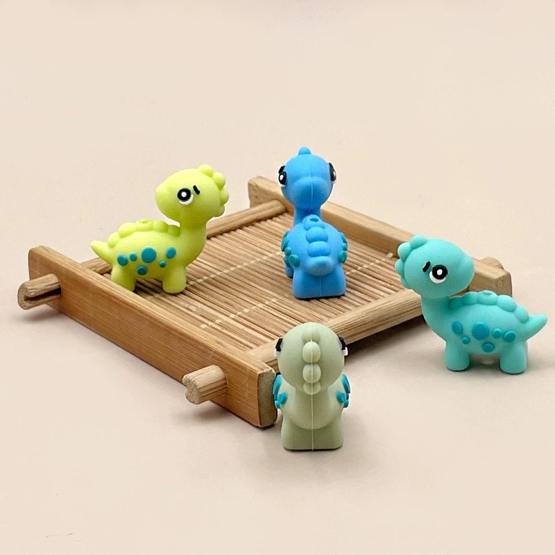 4Pcs Silicone Focal Theme 3D Dinosaur Spacer Character Beads For Jewelry Making DIY Creative Special Beaded Pens Decors Keychain
