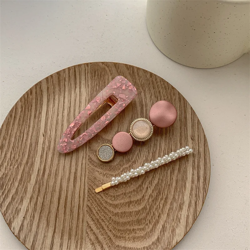 

Metal Pearl Acrylic Hair Clip Set: Side-Style Combination Clips, Korean-Style Bangs Hair Accessories