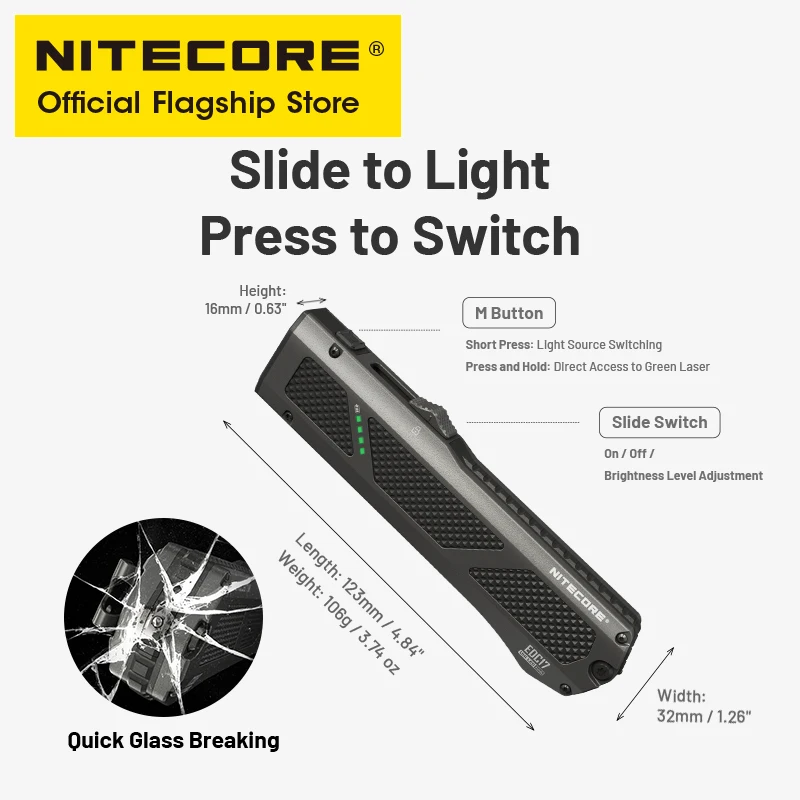 NITECORE EDC17 EDC ضوء فلاش 1350 ميجا واط ضوء الأشعة فوق البنفسجية الليزر الأخضر فئة 1 1500 التجويف USB-C ضوء الشعلة القابلة لإعادة الشحن مع بطارية ليثيوم أيون