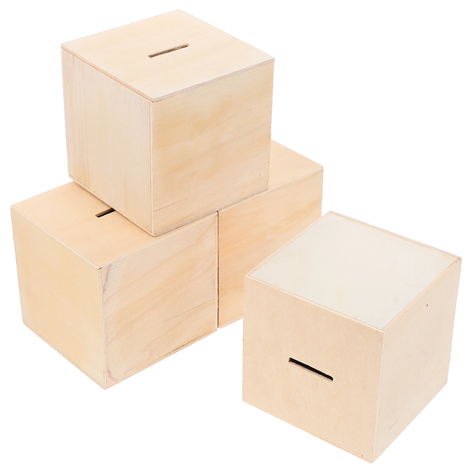 

4Pcs Wooden Piggy Banks Unfinished DIY Coin Banks Adorable Saving Boxes Perfect for Room Decoration Coin Bank