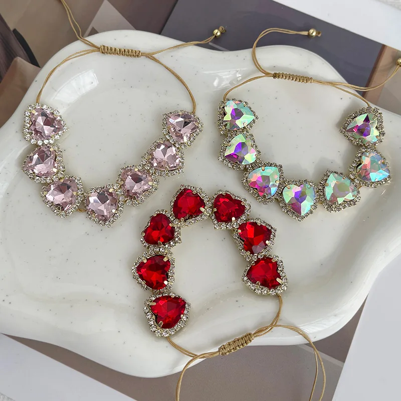 Copper-Set Zircon Heart Bracelet, Ornate Gothic Style.