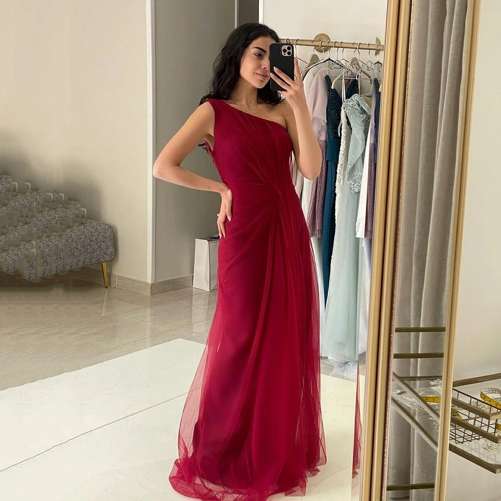 Msikoods-vestidos de graduación de un hombro, vestido de fiesta con pliegues rojos, vestido elegante de cumpleaños para mujer, ocasiones especiales personalizadas