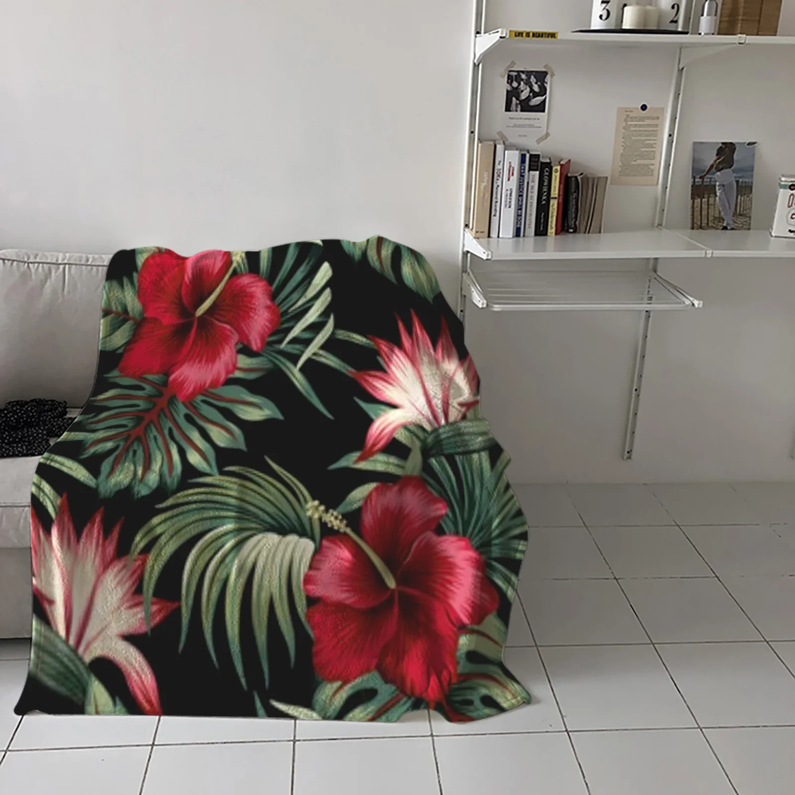 Tropical Vintage Hibiscus Floral Flannel Blanket Warm Soft Sofa Blanket Winter Sheet Bedspread Camping Travel Blanket