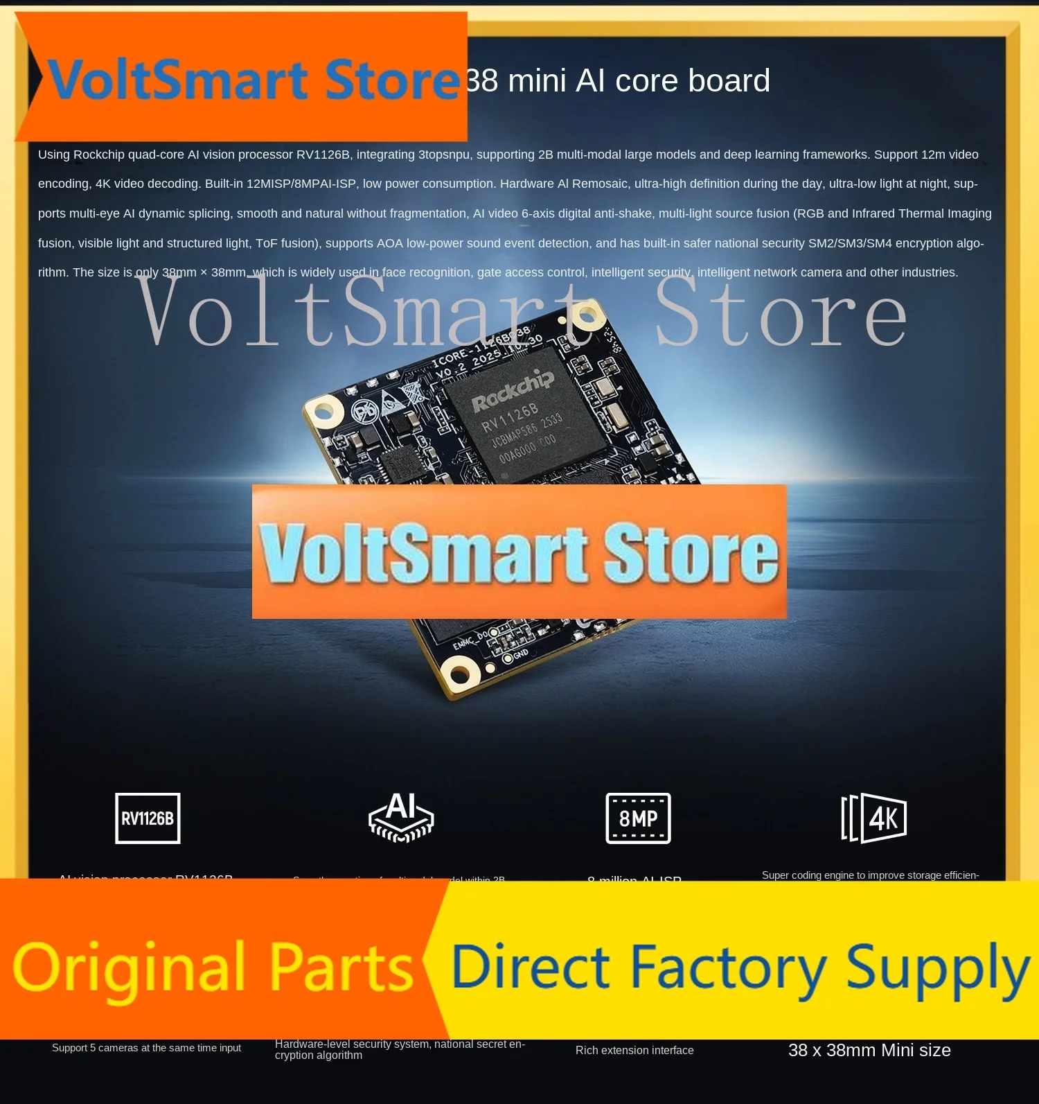 VoltSFirefly-ICORE-1126BQ38 3T Mini AI Vision Board With 4K Decoding & AI-ISP Powered By Rockchip RV1126B Processor