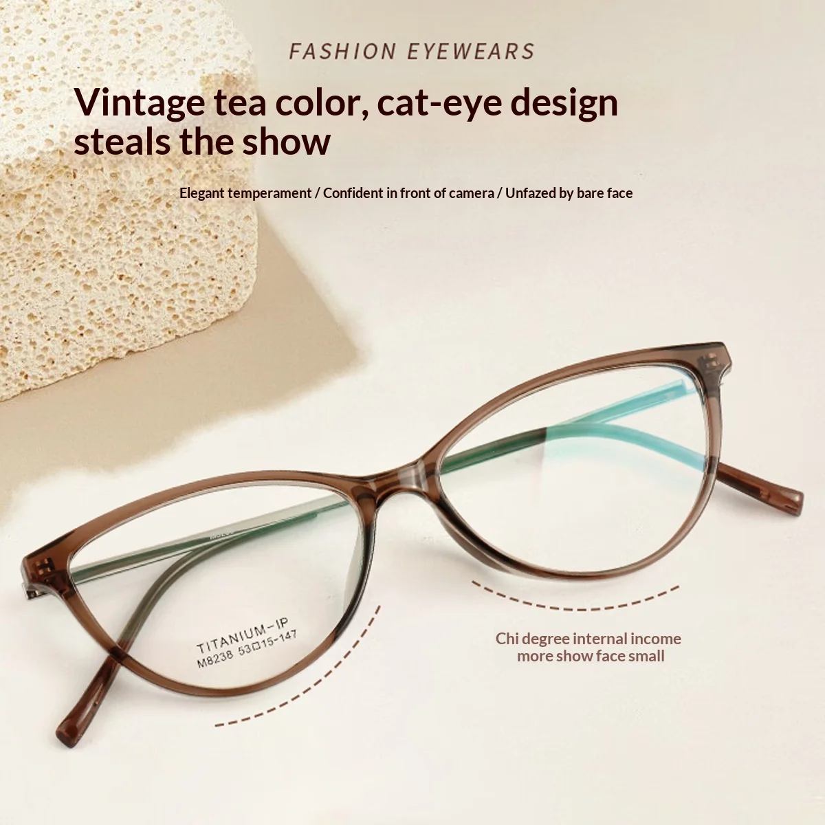 

FYTOO anti blue light myopia glasses frame retro brown cat eye titanium alloy glasses for women ultra light M8238
