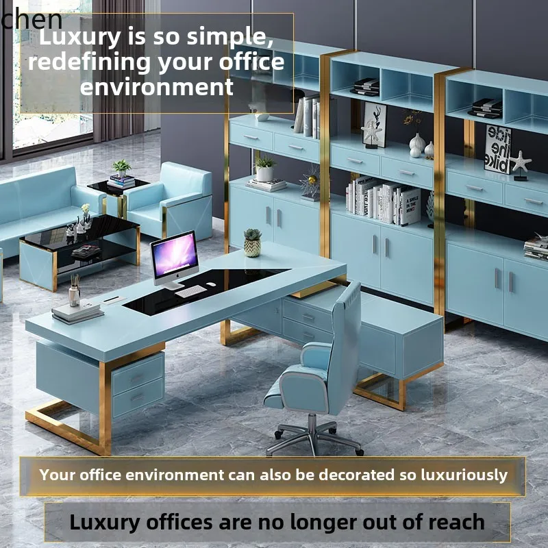 HT Modern minimalist desk fashion desk office president desk and chair combination Ready to ship and purchase with peace of mind