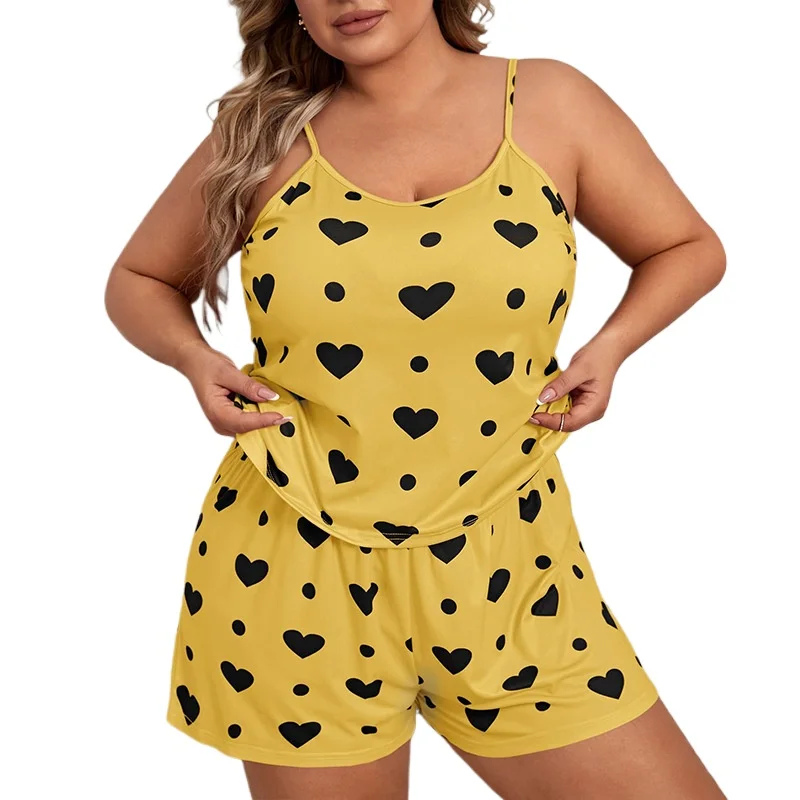

Homewear Set Casual Loose and Comfortable European American Cross-border Suspender Shorts Large Size Fattened Enlarged Pajamas