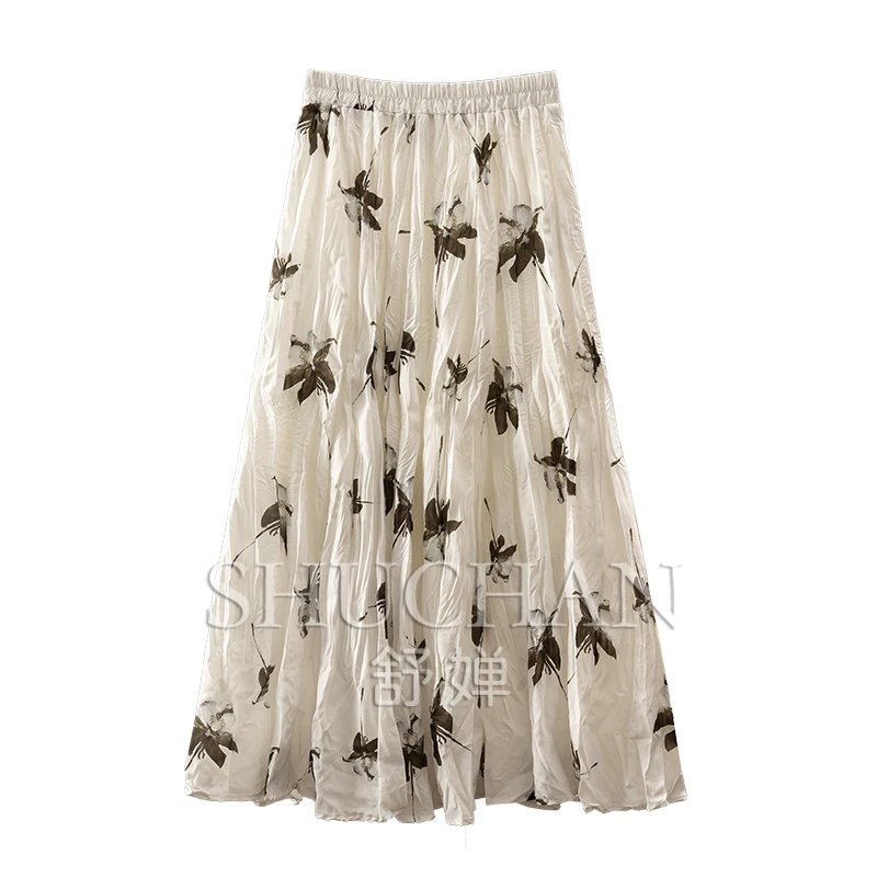 

Literature Art Design 3M + Pendulum A-shaped Pleated Printing Skirt Women's 04C4 Long Skirts for Women