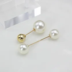 Big White Pearl Golden Ball Beads Clothing Brooches for Women Lapel Safety Sweater Coat Dress Pins Badge Buckle Accessories