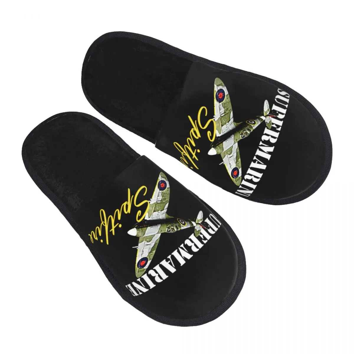 Custom Supermarine Spitfire Raf Soft Memory Foam House Slippers Women Fighter Plane WW2 War Pilot Aircraft Airplane Slipper