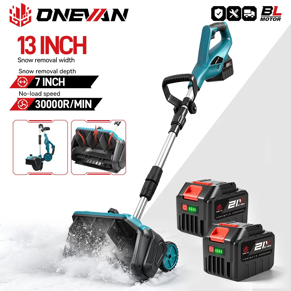 ONEVAN Brushless 3200W Spazzatrice di neve elettrica Aratro Cordless Spazzaneve Ruota Pulita Strada Attrezzo da giardino per Makita 18V Batteria Spille