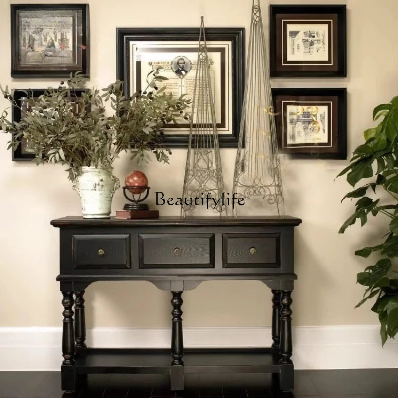 

American rural solid wood porch cabinet oak old antique decorative black locker