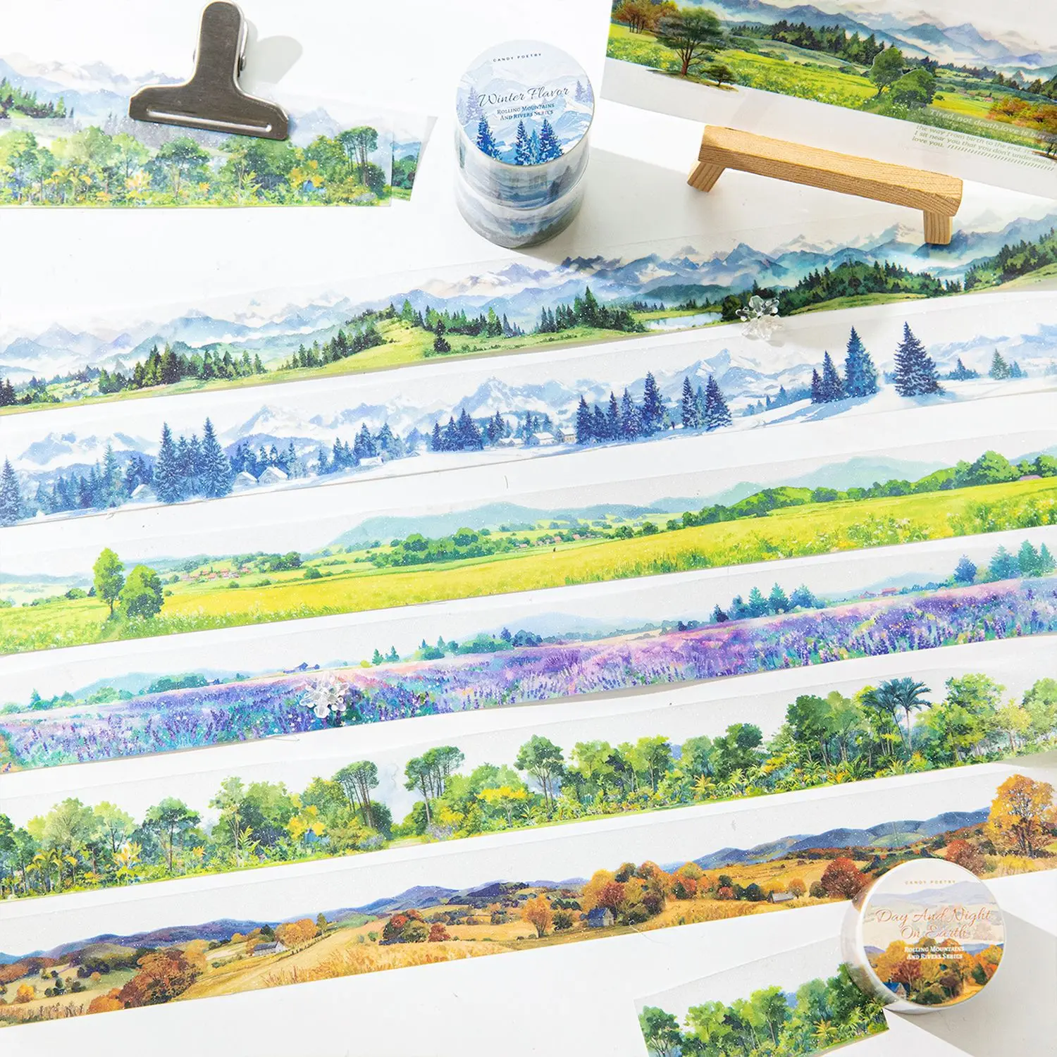 1Pc Rolling Mountains and Rivers Series Masking Washi Tape Handbook Decorative Adhesive Sticker Diy Label Scrapbooking