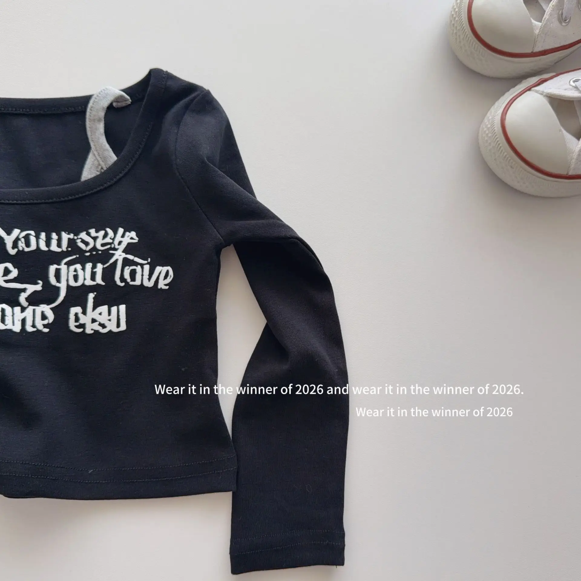 Girls T-shirt 2026 Spring and Autumn New Children's Clothing Korean Girl Baby Fold Wear Letter False Two Design Sense T-shirt