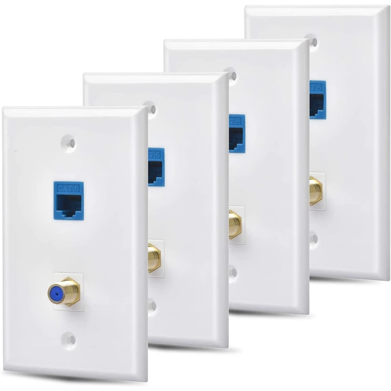 

New Ethernet Coax Wall Plate Outlet With 1 Cat6 Keystone Port And 1 Gold-Plated Coax F Type Port RJ45 Wall Plates