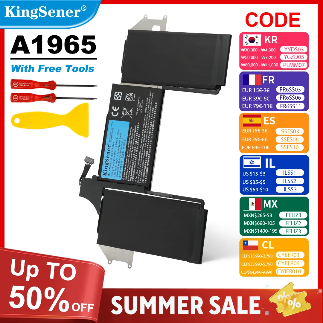 

KingSener A1965 Battery for APPLE MacBook Air 13" A1932 2018 2019 Year, A2179 Early 2020 EMC 3184 EMC3302 020-02455 Free Tool