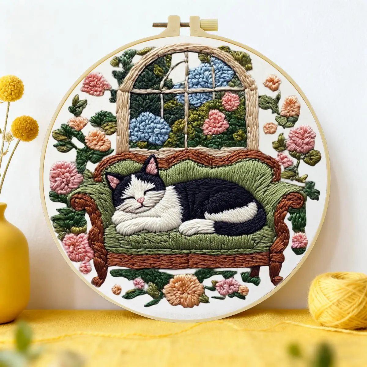 1 Stück 20X20CM/15X15CM 7,87/6,3 Zoll Die Katze auf dem Sofa Stickerei-Starter-Kit DIY-Kit DIY-Stickerei-Set Handarbeiten – Detail 1