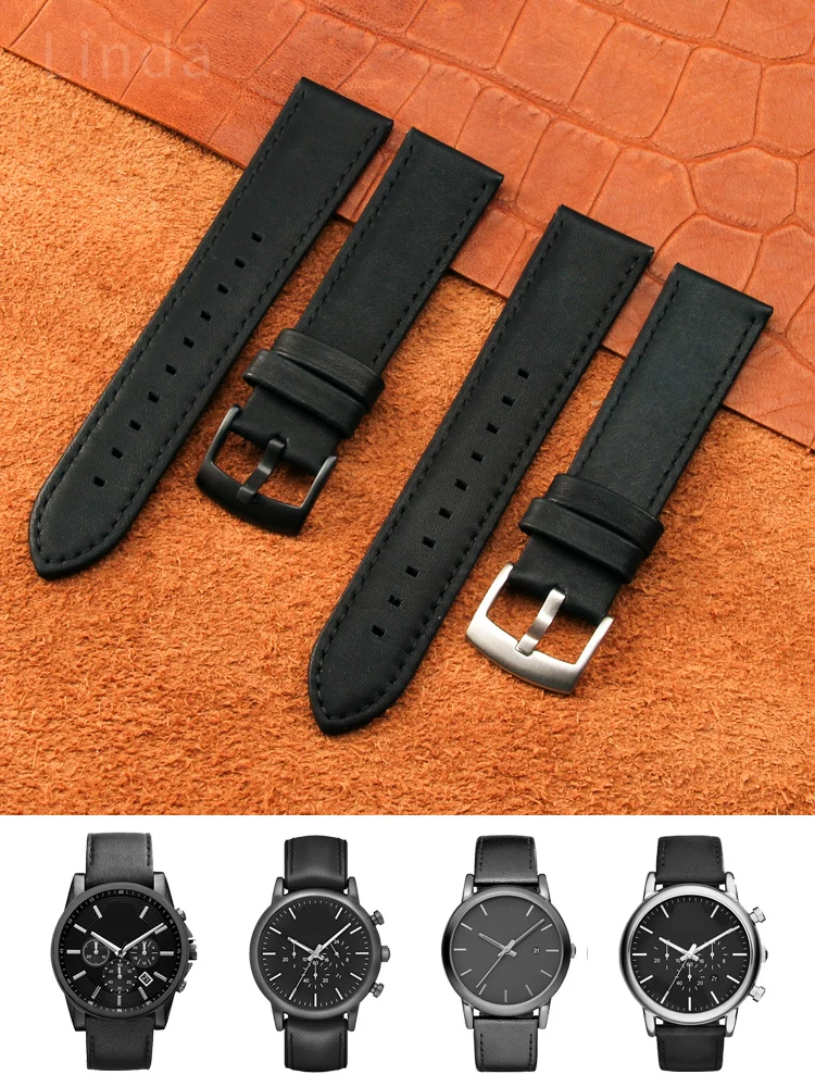 Genuine Leather Watchband for Armani Ar1692 1694 1732 1828 2075 Ax2098 Waterproof Sweat-Proof Soft Comfortable Watch Strap 20 22