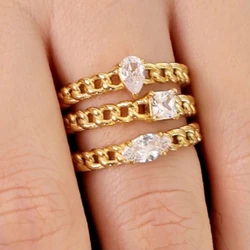 High End PVD Wholesale Waterproof Shinny Zircon Ring Stainless Steel Ring for Women