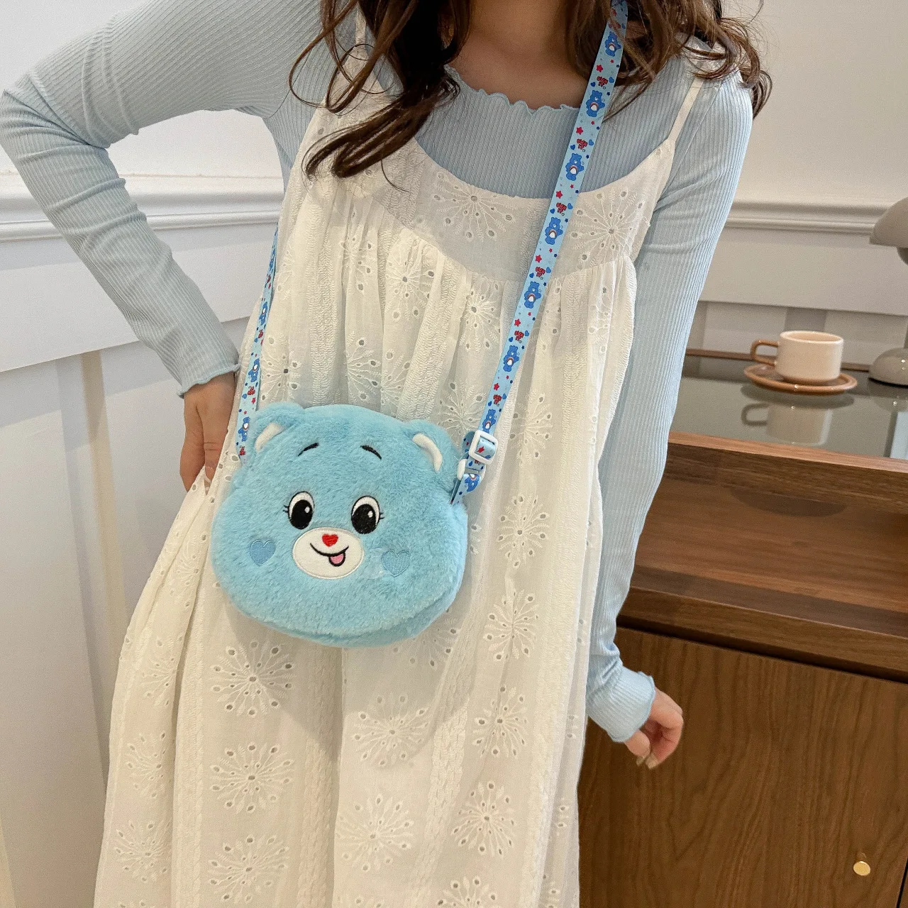 Miniso Cartoon Rainbow Love Bear Plush Toy Crossbody Mobile Bag Carebears Girl Gift Backpack Birthday Gift